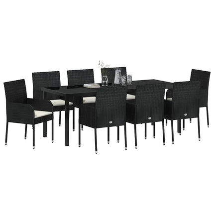 Trädgårdsmöbelset med kudde 9 pcs Svart konstrotting