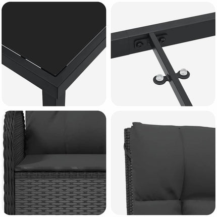Trädgårdsmöbelset med kudde 7 pcs Svart konstrotting