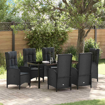 Trädgårdsmöbelset med kudde 7 pcs Svart konstrotting
