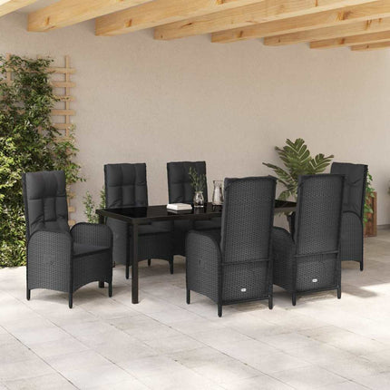 Trädgårdsmöbelset med kudde 7 pcs Svart konstrotting