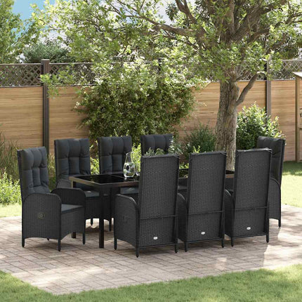Trädgårdsmöbelset med kudde 9 pcs Svart konstrotting
