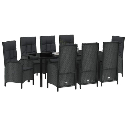 Trädgårdsmöbelset med kudde 9 pcs Svart konstrotting