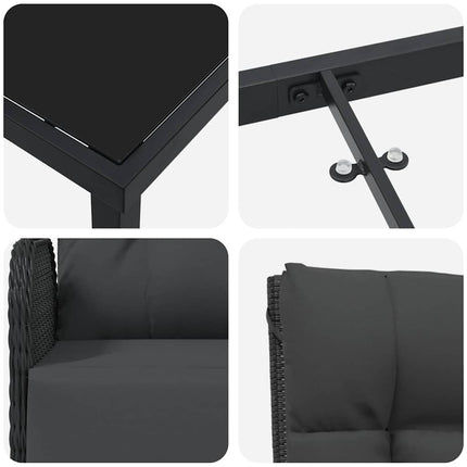 Trädgårdsmöbelset med kudde 3 pcs Svart konstrotting