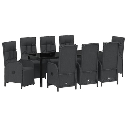 Trädgårdsmöbelset med kudde 9 pcs Svart konstrotting