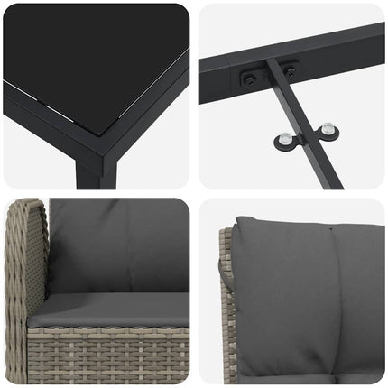 Trädgårdsmöbelset med kudde 3 pcs Grå konstrotting