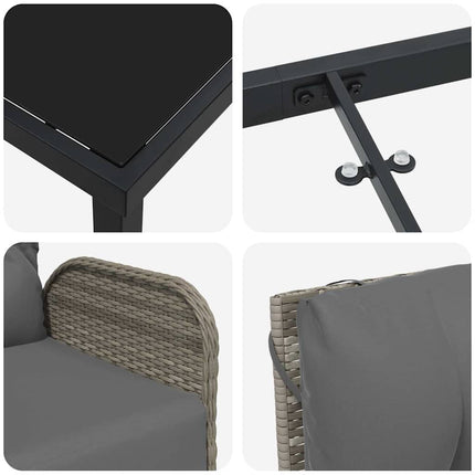 Trädgårdsmöbelset med kudde 7 pcs Grå konstrotting