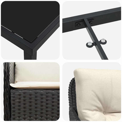 Trädgårdsmöbelset med kudde 5 pcs Svart konstrotting