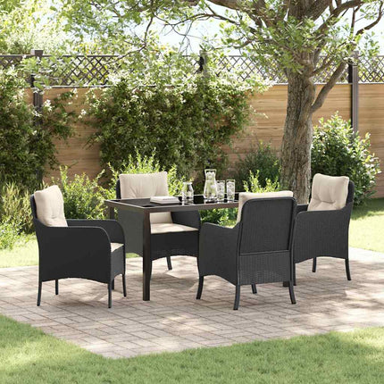 Trädgårdsmöbelset med kudde 5 pcs Svart konstrotting