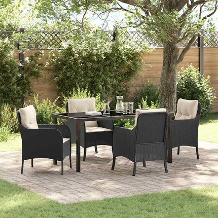 Trädgårdsmöbelset med kudde 5 pcs Svart konstrotting