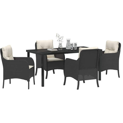 Trädgårdsmöbelset med kudde 5 pcs Svart konstrotting