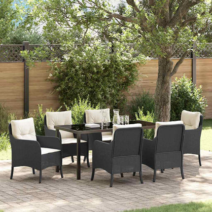 Trädgårdsmöbelset med kudde 7 pcs Svart konstrotting