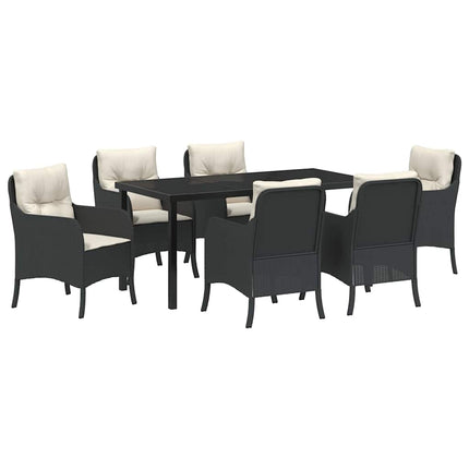 Trädgårdsmöbelset med kudde 7 pcs Svart konstrotting