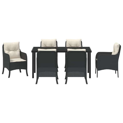 Trädgårdsmöbelset med kudde 7 pcs Svart konstrotting