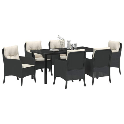 Trädgårdsmöbelset med kudde 7 pcs Svart konstrotting