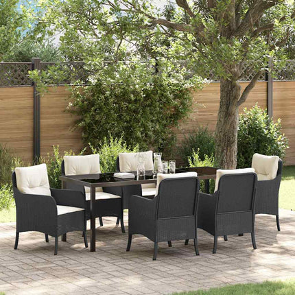 Trädgårdsmöbelset med kudde 7 pcs Svart konstrotting