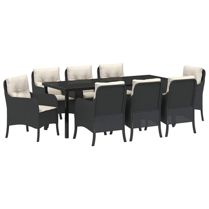 Trädgårdsmöbelset med kudde 9 pcs Svart konstrotting
