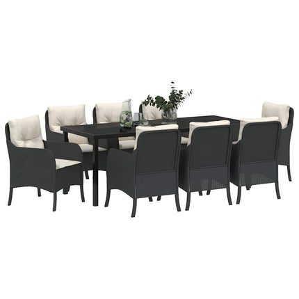 Trädgårdsmöbelset med kudde 9 pcs Svart konstrotting