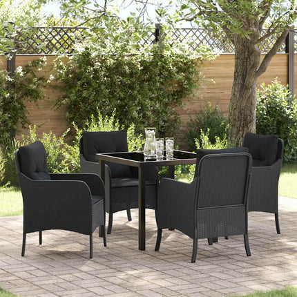 Trädgårdsmöbelset med kudde 5 pcs Svart konstrotting