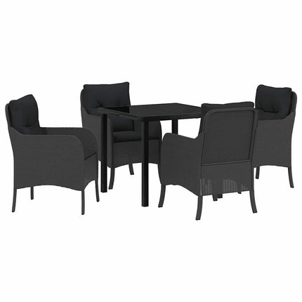 Trädgårdsmöbelset med kudde 5 pcs Svart konstrotting