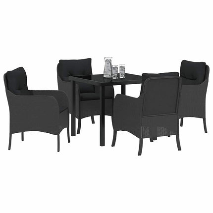 Trädgårdsmöbelset med kudde 5 pcs Svart konstrotting