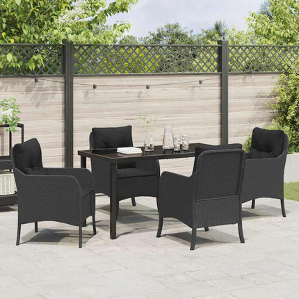 Trädgårdsmöbelset med kudde 5 pcs Svart konstrotting
