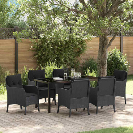 Trädgårdsmöbelset med kudde 7 pcs Svart konstrotting