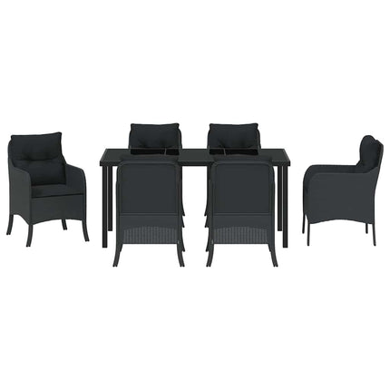 Trädgårdsmöbelset med kudde 7 pcs Svart konstrotting