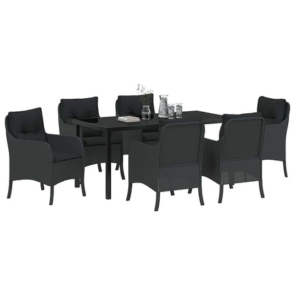 Trädgårdsmöbelset med kudde 7 pcs Svart konstrotting