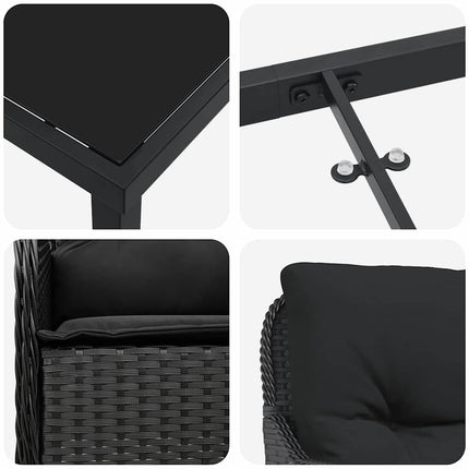 Trädgårdsmöbelset med kudde 7 pcs Svart konstrotting