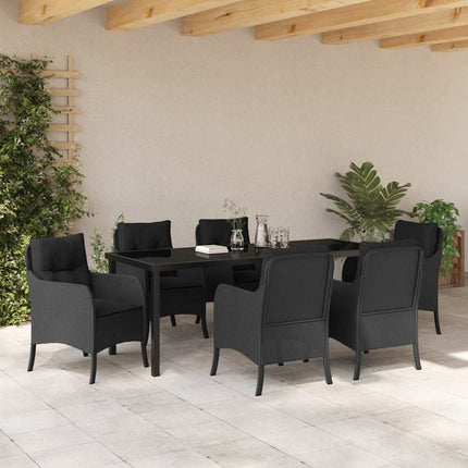 Trädgårdsmöbelset med kudde 7 pcs Svart konstrotting