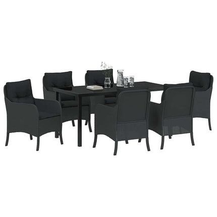 Trädgårdsmöbelset med kudde 7 pcs Svart konstrotting