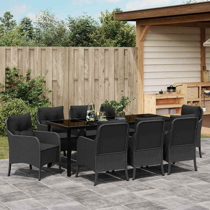Trädgårdsmöbelset med kudde 9 pcs Svart konstrotting