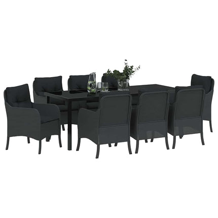 Trädgårdsmöbelset med kudde 9 pcs Svart konstrotting