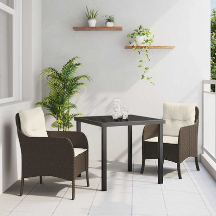 Trädgårdsmöbelset med kudde 3 pcs Brun konstrotting