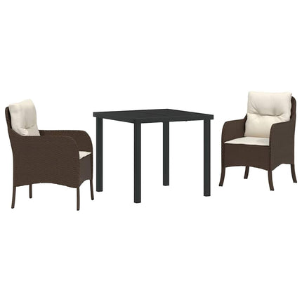 Trädgårdsmöbelset med kudde 3 pcs Brun konstrotting