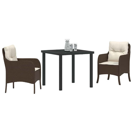 Trädgårdsmöbelset med kudde 3 pcs Brun konstrotting