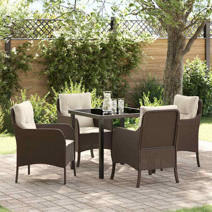 Trädgårdsmöbelset med kudde 5 pcs Brun konstrotting