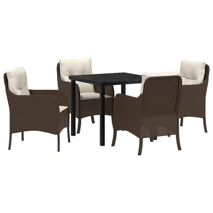 Trädgårdsmöbelset med kudde 5 pcs Brun konstrotting