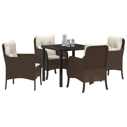 Trädgårdsmöbelset med kudde 5 pcs Brun konstrotting