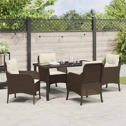 Trädgårdsmöbelset med kudde 5 pcs Brun konstrotting