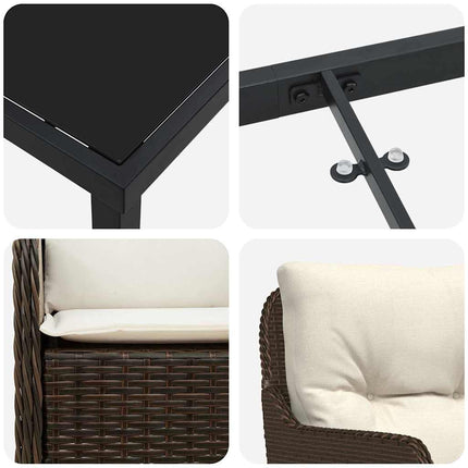 Trädgårdsmöbelset med kudde 5 pcs Brun konstrotting