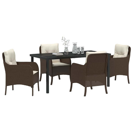 Trädgårdsmöbelset med kudde 5 pcs Brun konstrotting
