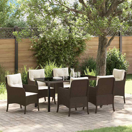 Trädgårdsmöbelset med kudde 7 pcs Brun konstrotting