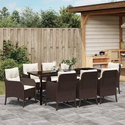 Trädgårdsmöbelset med kudde 9 pcs Brun konstrotting