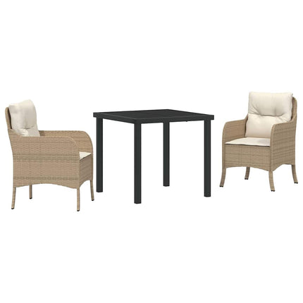 Trädgårdsmöbelset med kudde 3 pcs Beige konstrotting