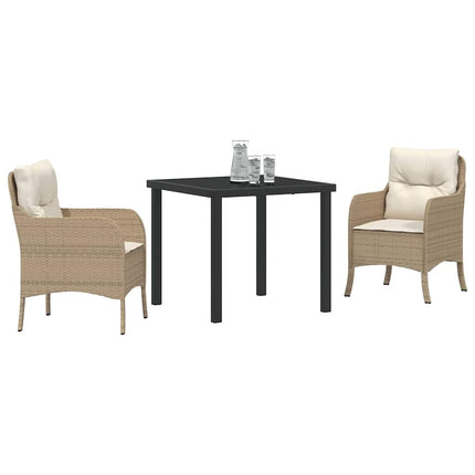 Trädgårdsmöbelset med kudde 3 pcs Beige konstrotting