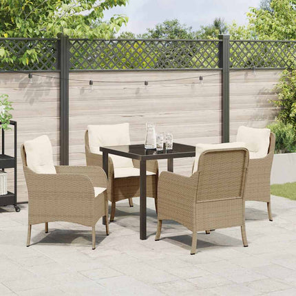 Trädgårdsmöbelset med kudde 5 pcs Beige konstrotting