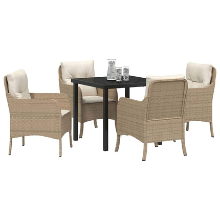 Trädgårdsmöbelset med kudde 5 pcs Beige konstrotting