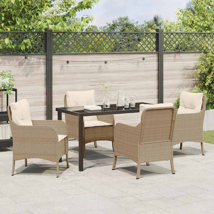 Trädgårdsmöbelset med kudde 5 pcs Beige konstrotting