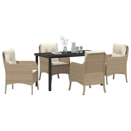 Trädgårdsmöbelset med kudde 5 pcs Beige konstrotting